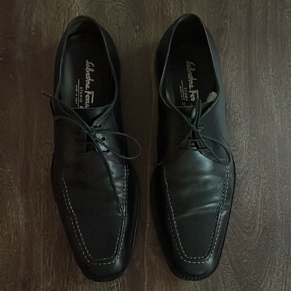 Salvatore Ferragamo Vintage Delirio Black Calf Leather Lace Up Dress Shoes 7 1/2 - Picture 3 of 16